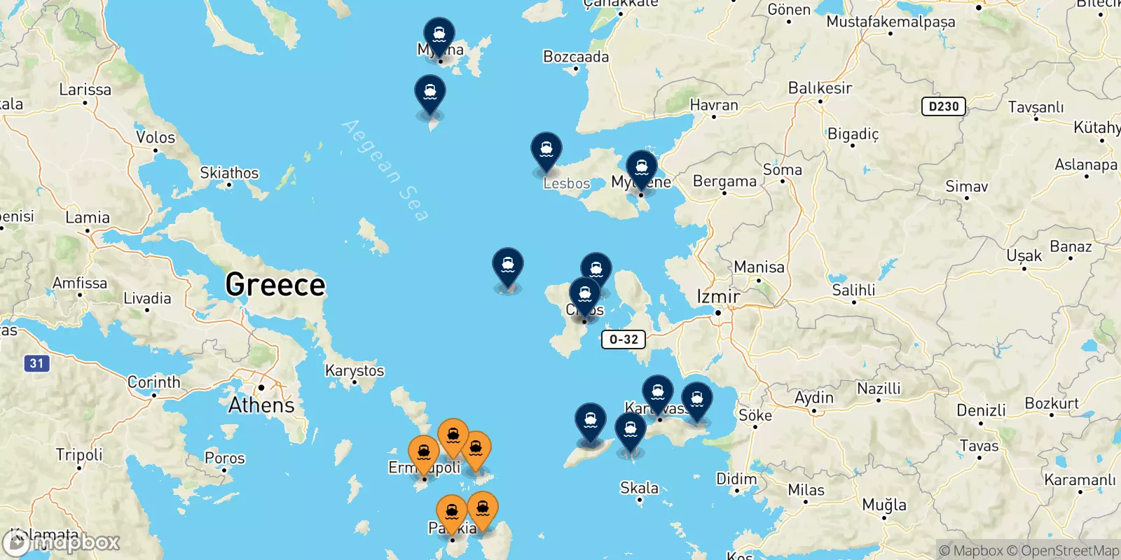 Traghetti dalle Isole Cicladi per le Isole Egeo Nord Orientale