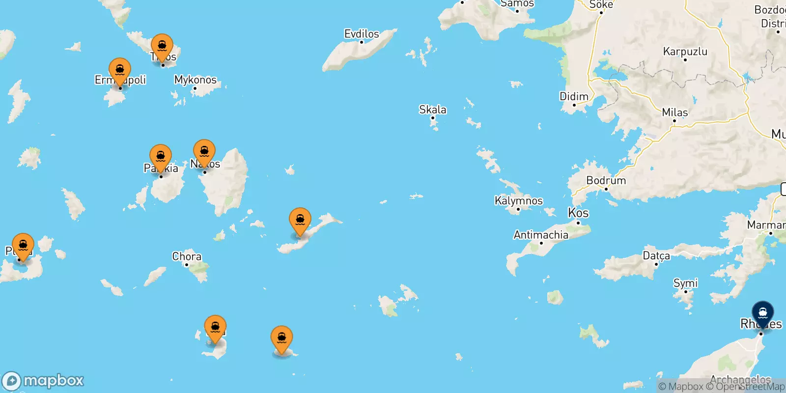 Traghetti dalle Isole Cicladi per Rodi