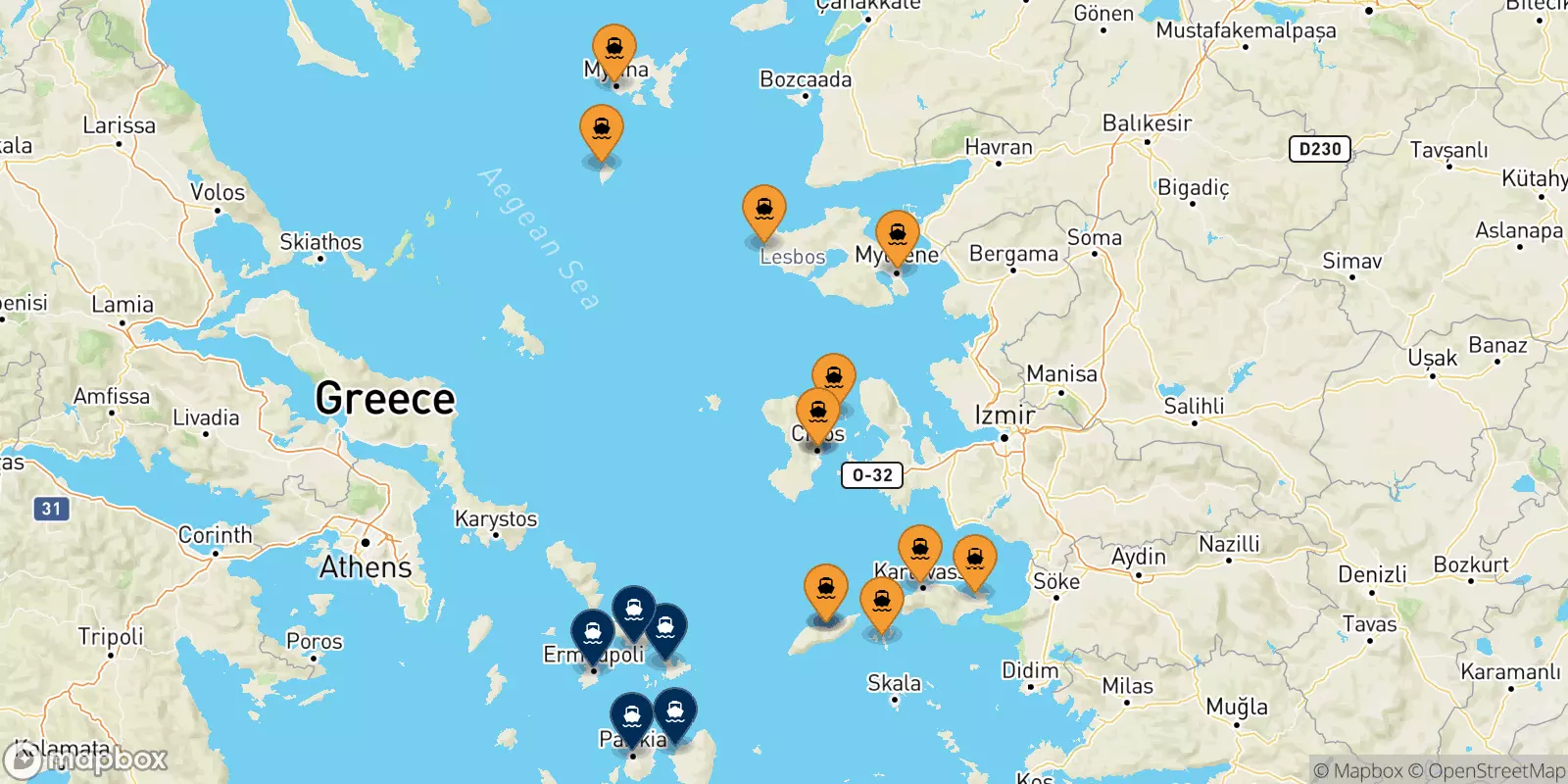 Traghetti dalle Isole Egeo Nord Orientale per le Isole Cicladi