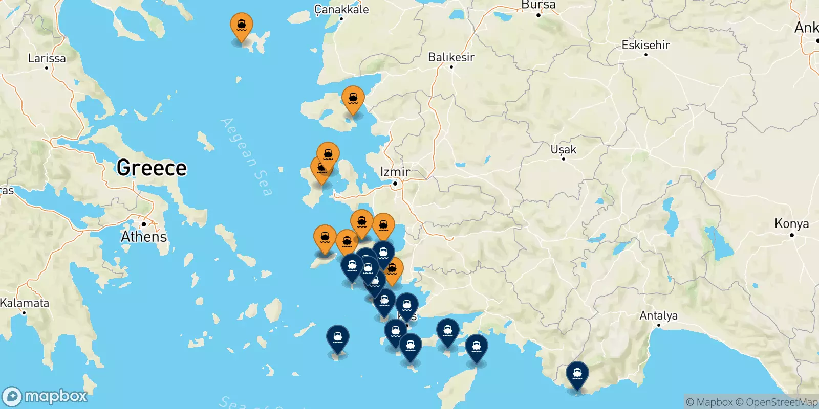 Traghetti dalle Isole Egeo Nord Orientale per le Isole Dodecaneso