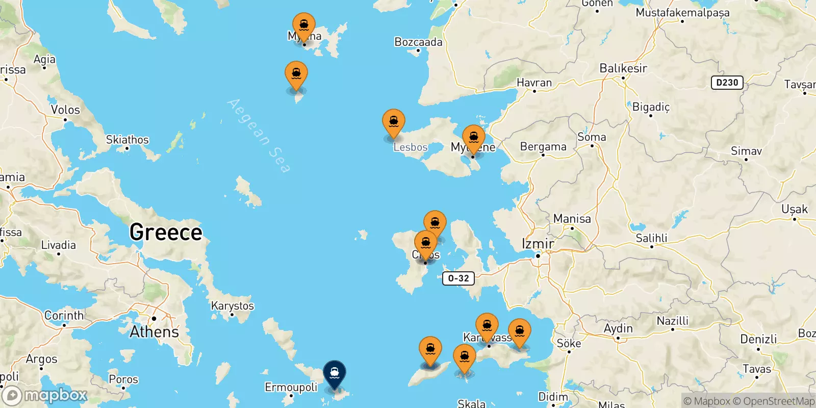 Traghetti dalle Isole Egeo Nord Orientale per Mykonos