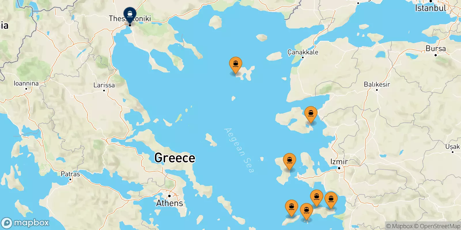 Traghetti dalle Isole Egeo Nord Orientale per Salonicco