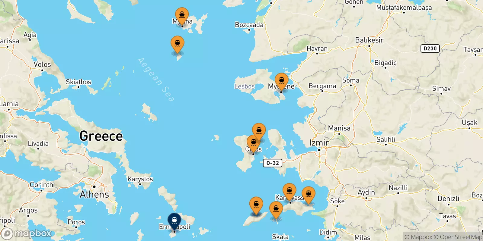 Traghetti dalle Isole Egeo Nord Orientale per Syros