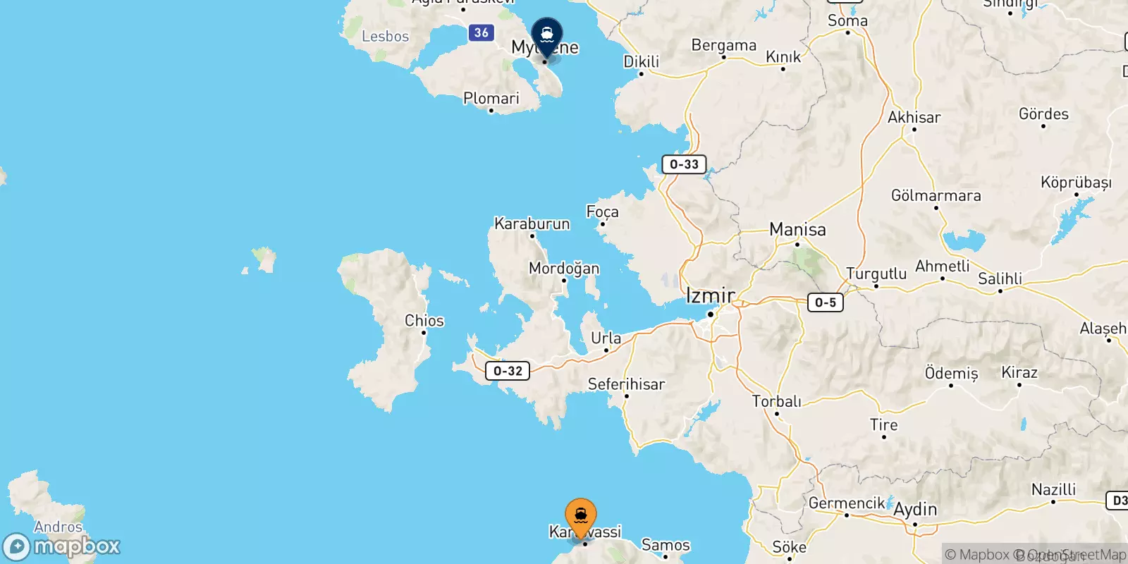 Traghetti da Karlovassi (Samos) per Mitilini (Lesvos)