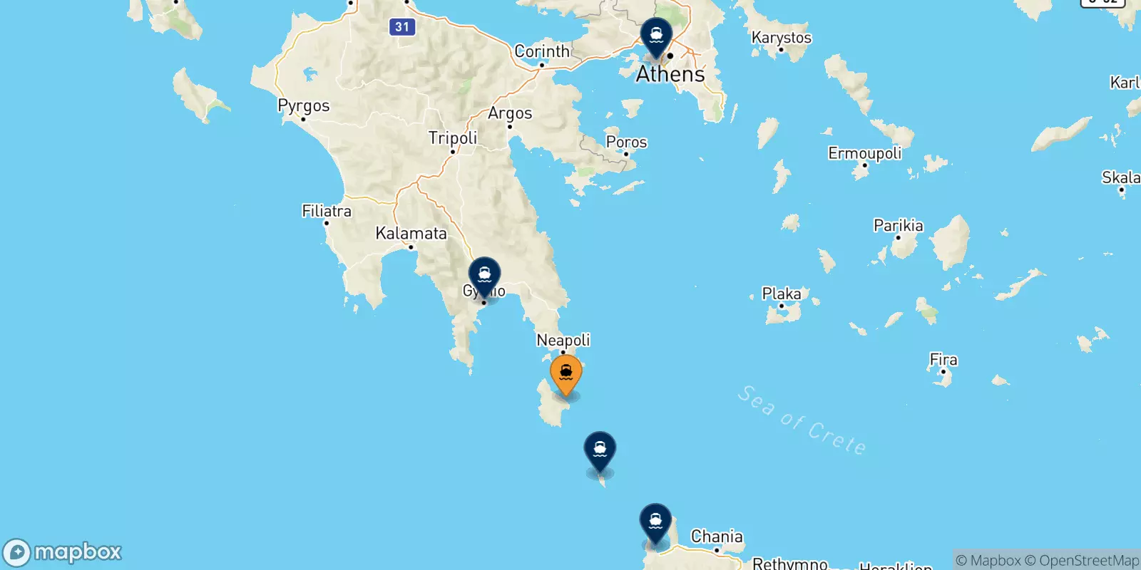 Traghetti da Kythira per la Grecia