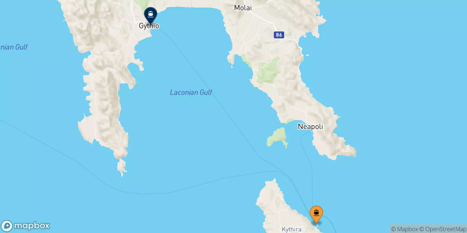 Traghetti da Kythira per Gythio