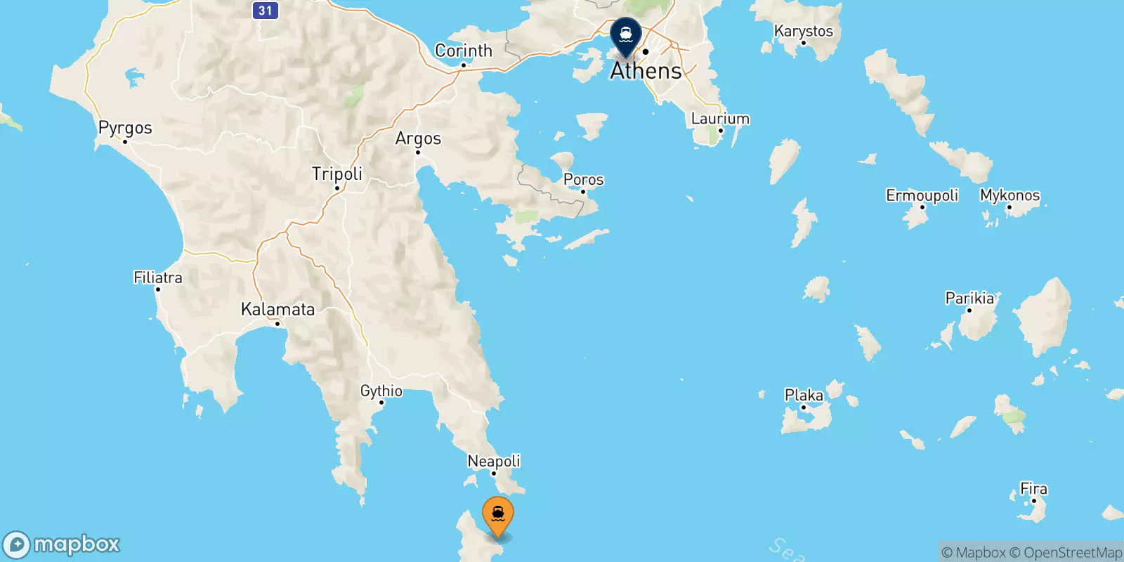 Traghetti da Kythira per Pireo