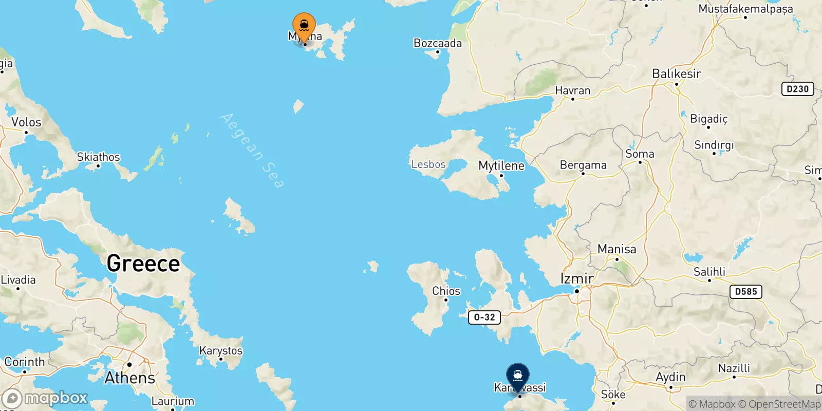 Traghetti da Mirina (Limnos) per Karlovassi (Samos)