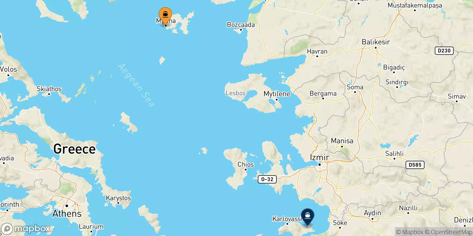 Traghetti da Mirina (Limnos) per Vathi (Samos)