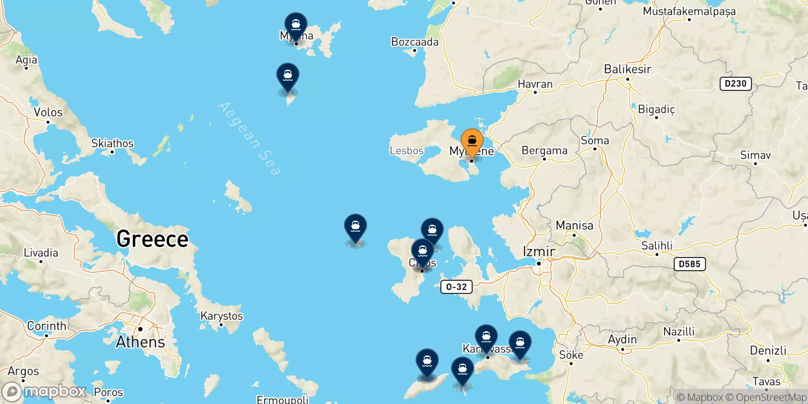 Traghetti da Mitilini (Lesvos) per le Isole Egeo Nord Orientale