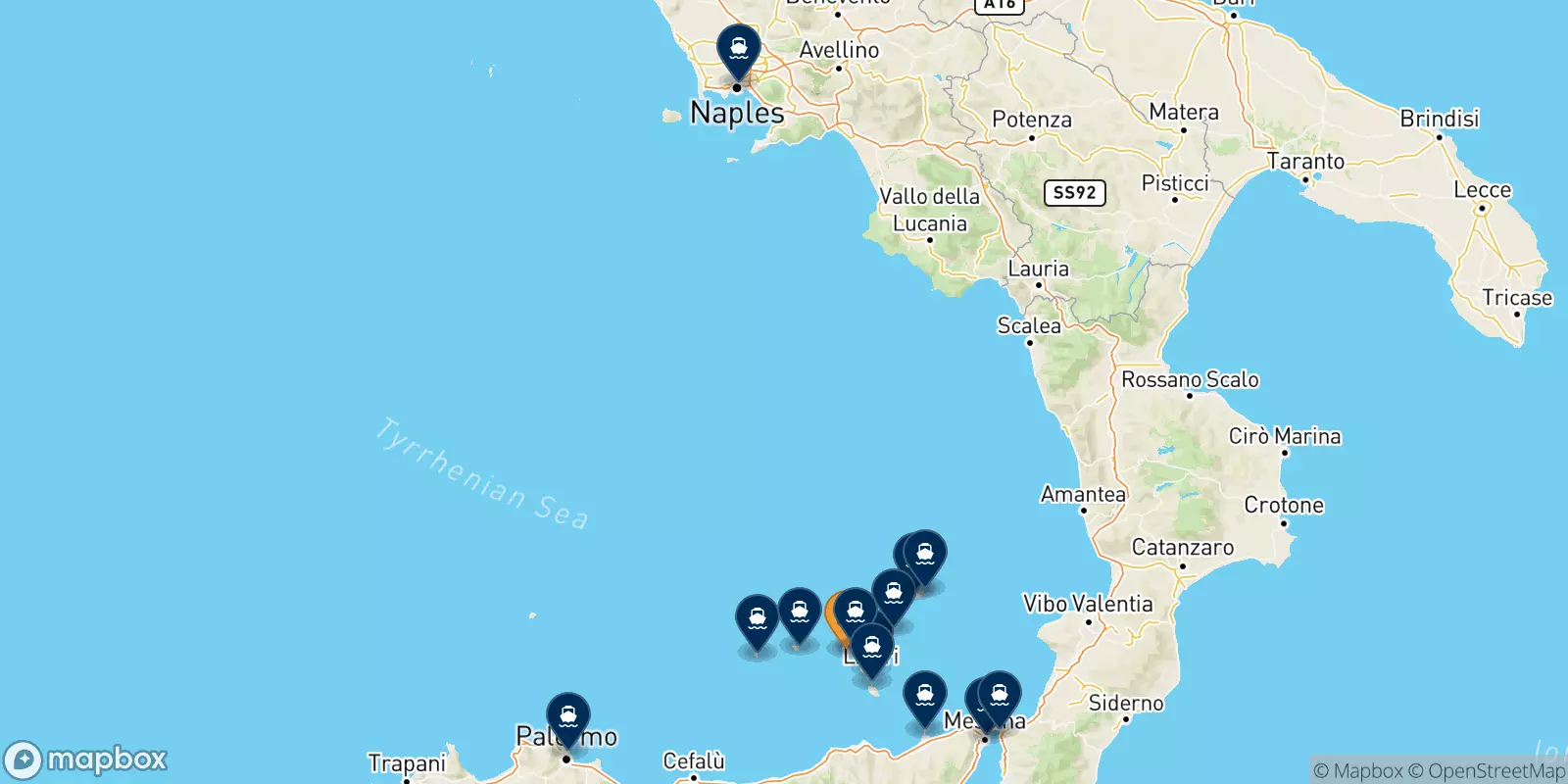 Traghetti da Rinella (Salina) per l'Italia