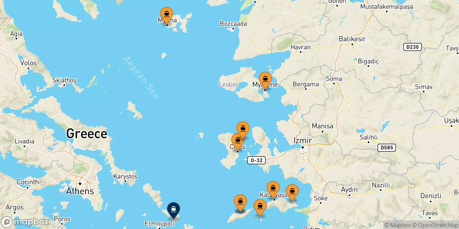 Traghetti dalle Isole Egeo Nord Orientale per Tinos