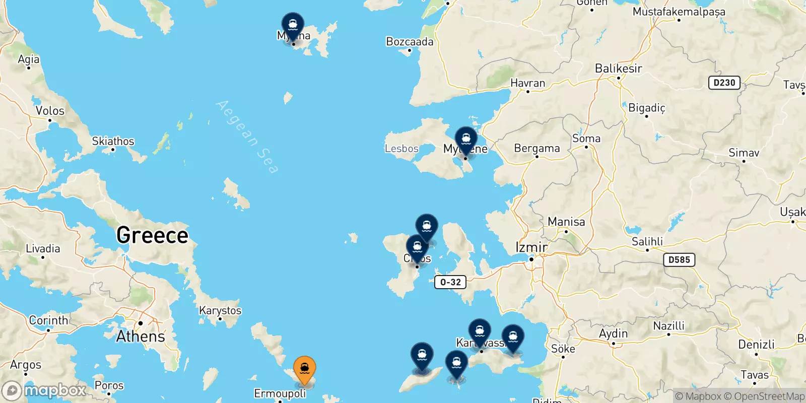 Traghetti da Tinos per le Isole Egeo Nord Orientale