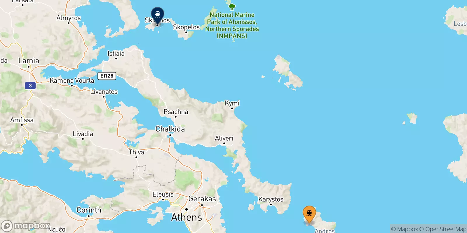 Traghetti da Andros per Skiathos