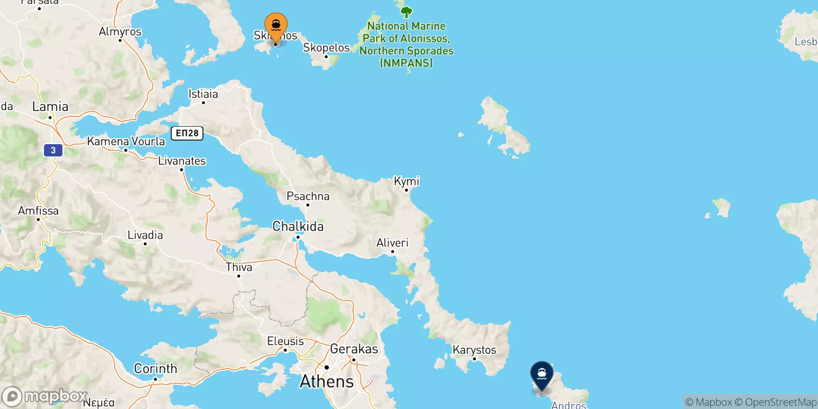 Traghetti dalle Isole Sporadi per Andros